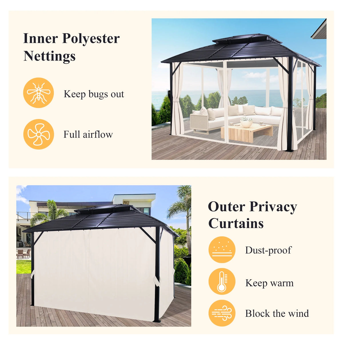 10x12FT Galvanized Steel Hardtop Gazebo with Double Roof P47889