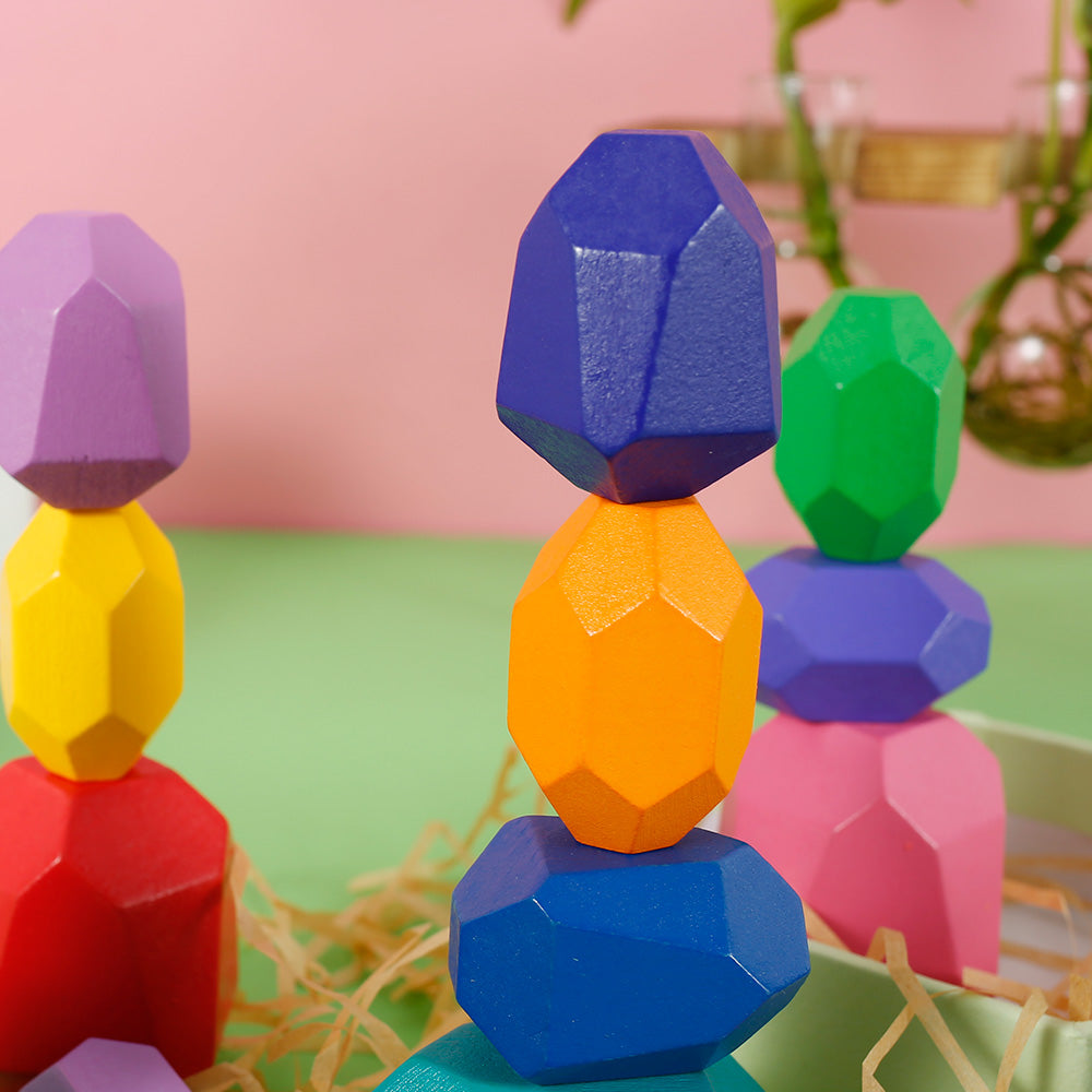 Kids Wooden Balancing Stone Stacking Building Block Toy B67858
