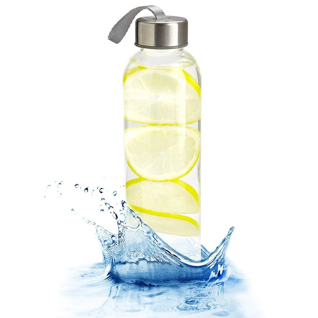 18 Oz Pack of 4 Glass Water Bottles with Lids and Sleeves N6202