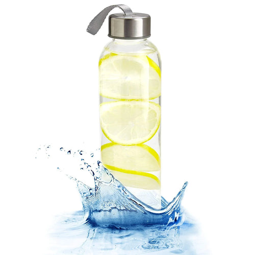18 Oz Pack of 4 Glass Water Bottles with Lids and Sleeves N6202