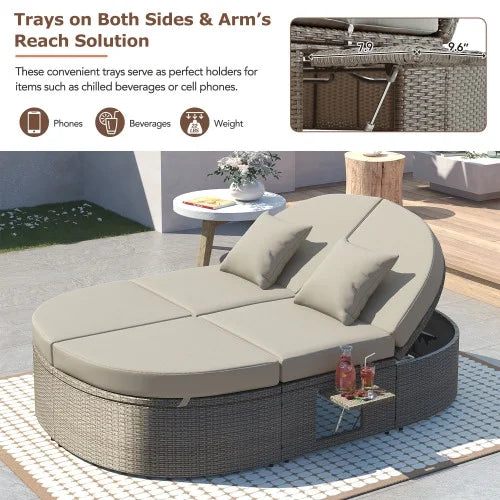 2-Person Rattan Outdoor Chaise Lounge with Cushions A851