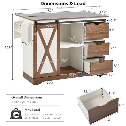 55.5" Black Mobile Kitchen Island with Drop Leaf Q68106