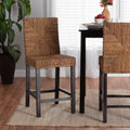 Dark Brown Mahogany Wood and Seagrass Counter Stool D58360