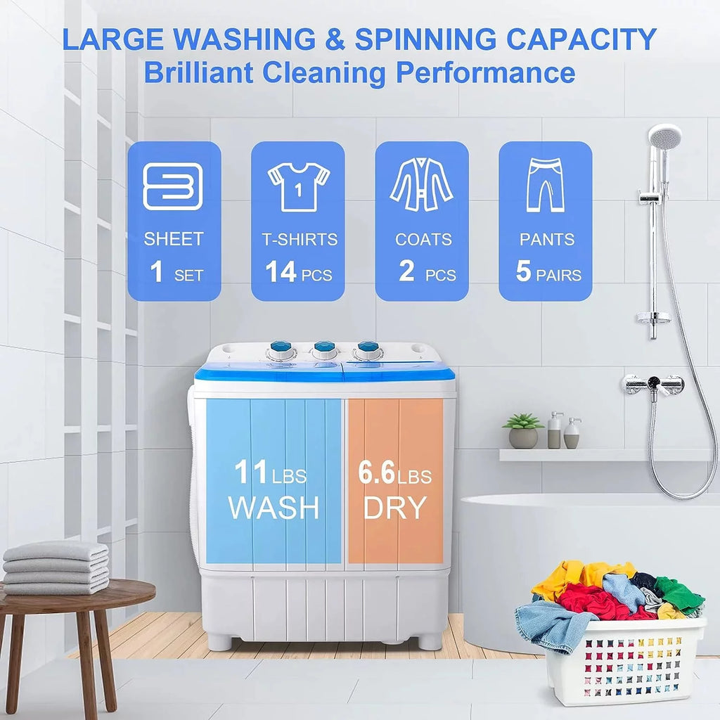 Mini Washing Machine, 11lbs Washer & 6.6lbs Spin Dryer Combo, Compact Washer Machine with Drain Pump A61252