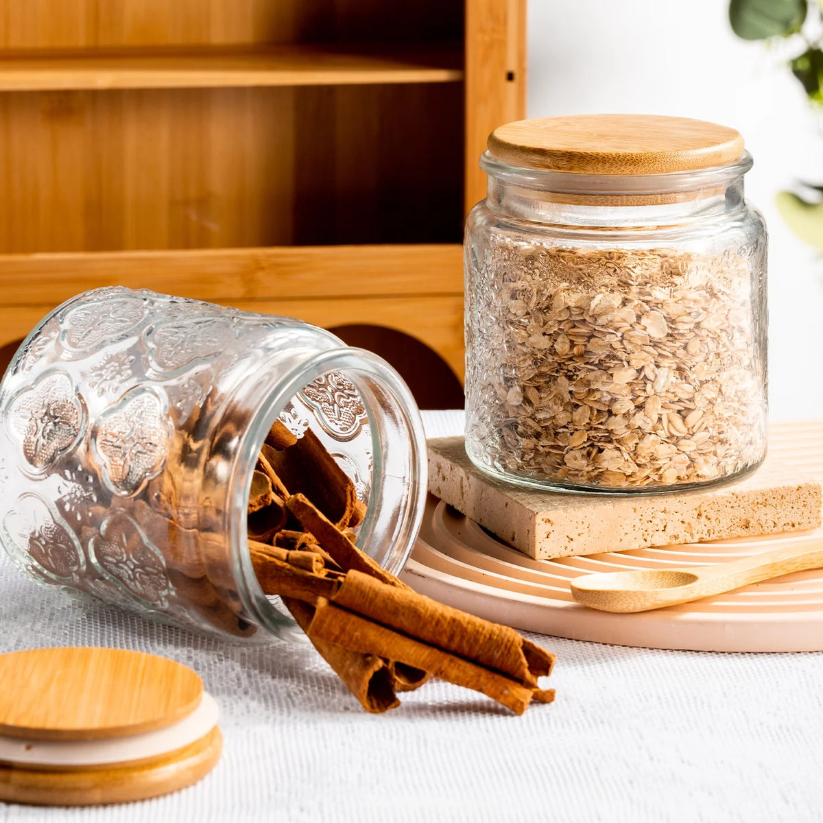 Vintage Glass Storage Jar with Wooden Lids 500ml Set of 6 T819826