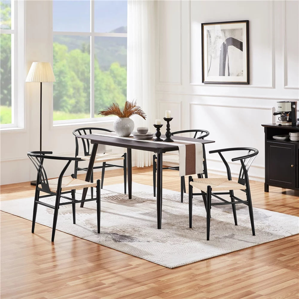 Set of 4 Black Weave Arm Chairs with Metal Frame V754243