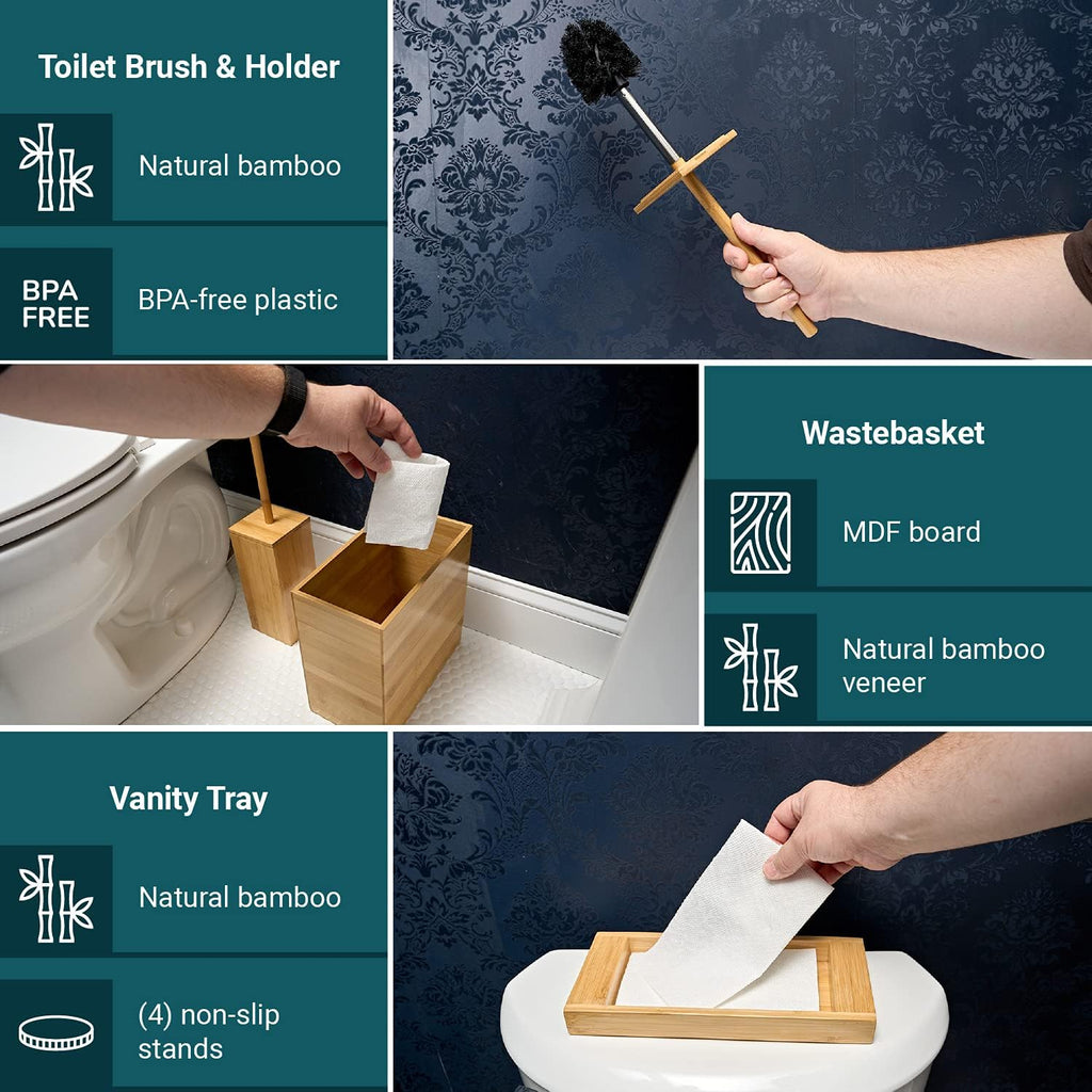 Bamboo Bathroom Trash Can 3 Piece Set D6615