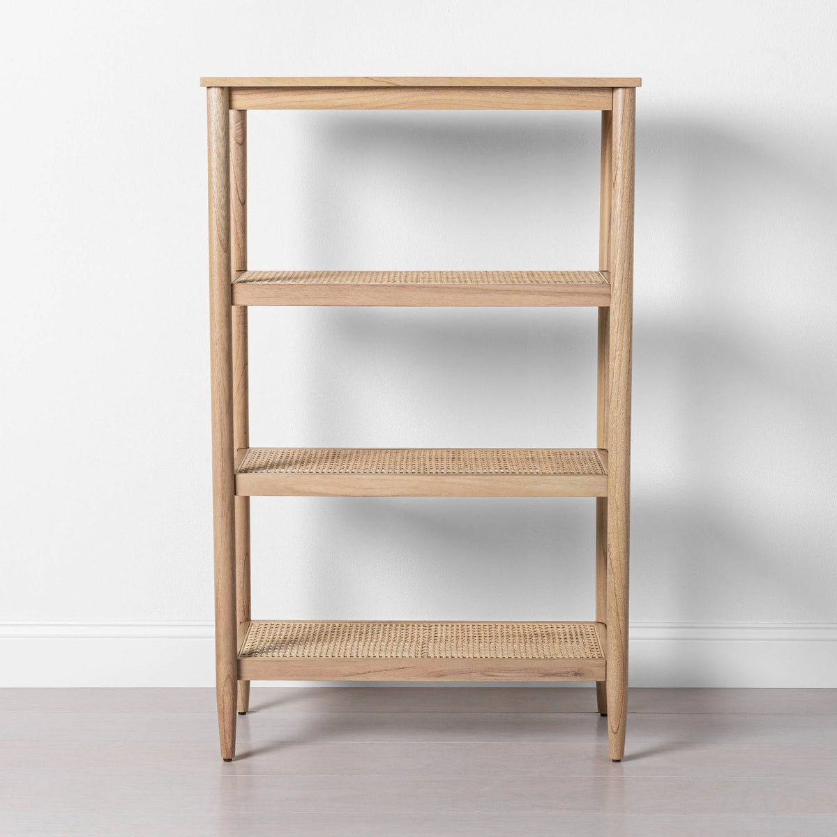 Tall 4-Shelf Wood & Cane Bookcase S77545