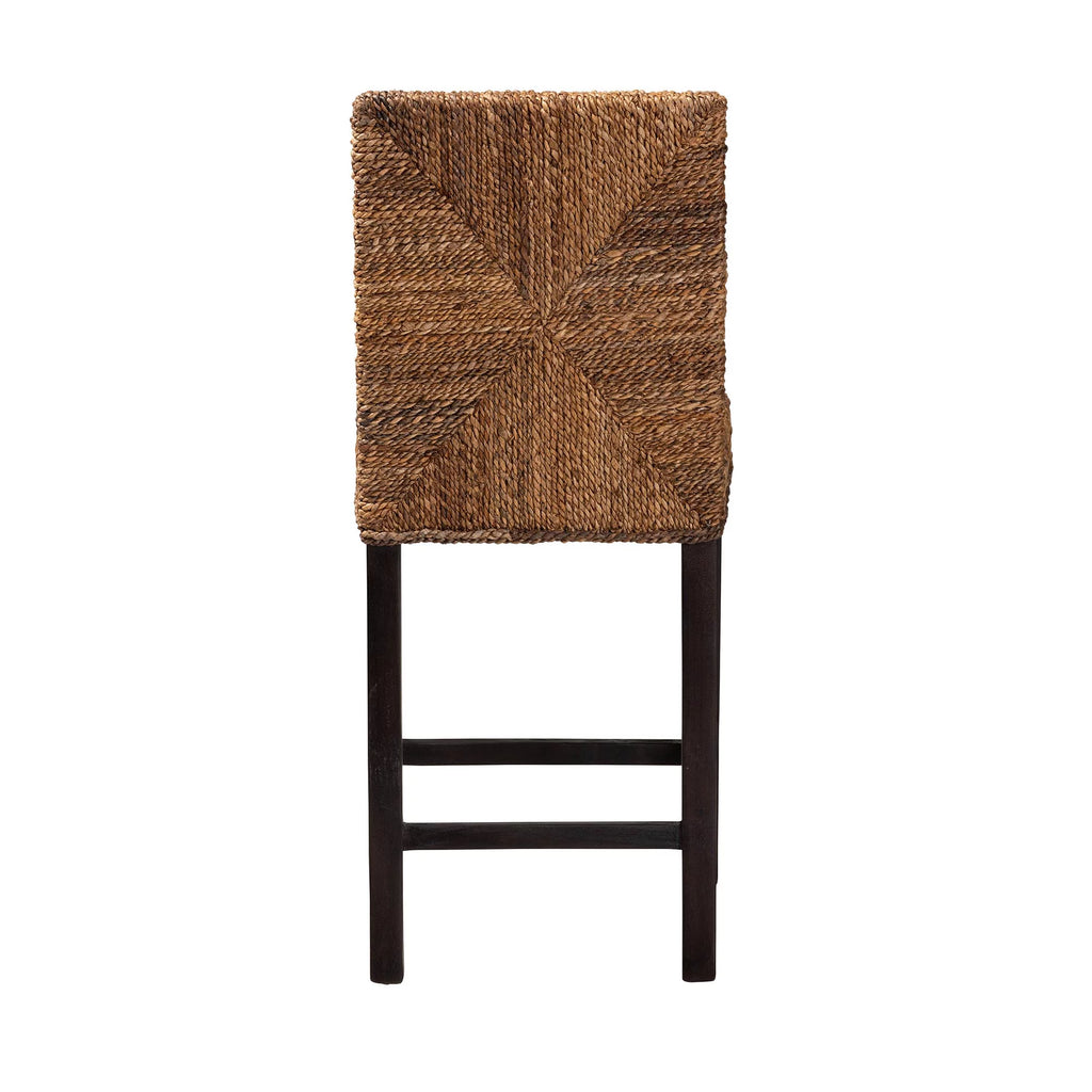 Dark Brown Mahogany Wood and Seagrass Counter Stool D58360