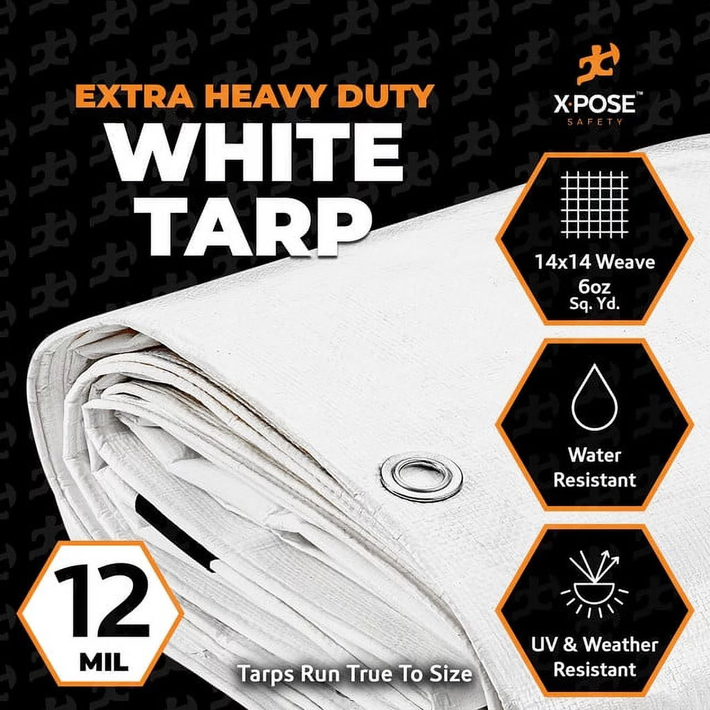 White Heavy Duty 10' x 20' Waterproof 12 Mil Poly Tarp U925