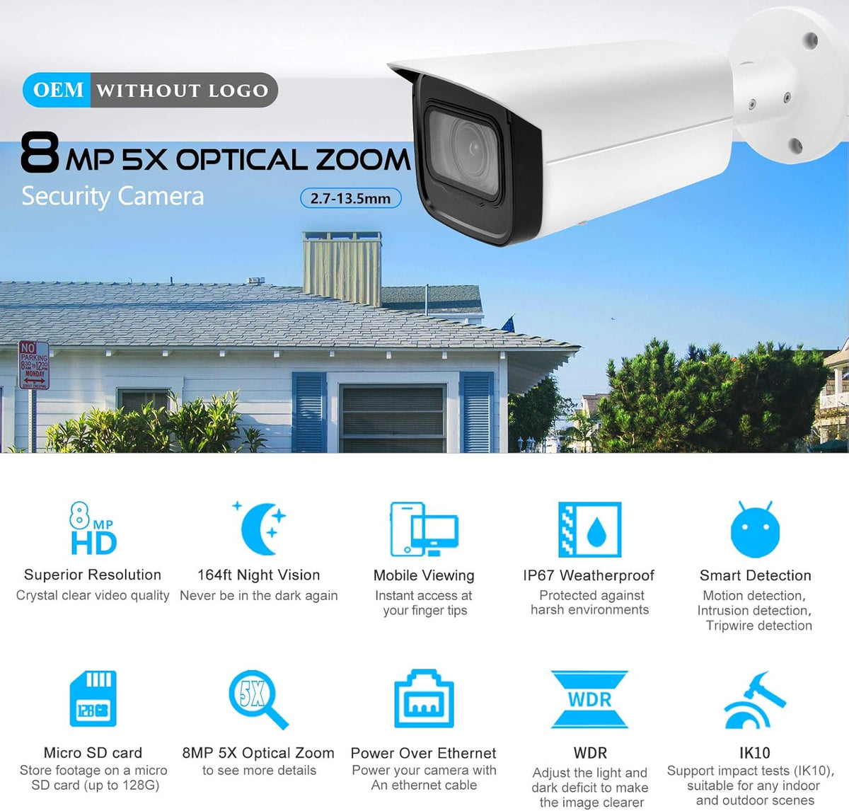8MP Starlight POE IP Bullet Camera with 5X Vari-Focal Zoom X60288