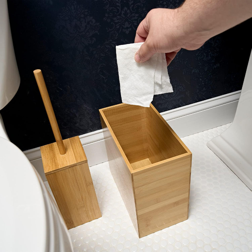 Bamboo Bathroom Trash Can 3 Piece Set D6615