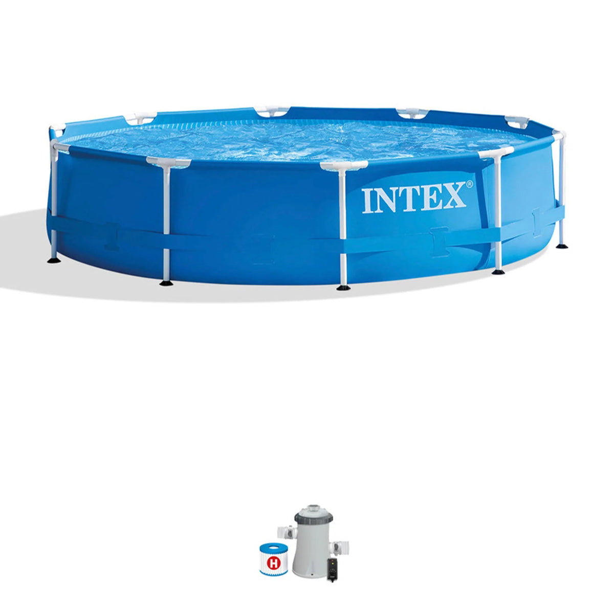 10' x 30 Metal Frame Round Above Ground Swimming Pool with Pump I1872