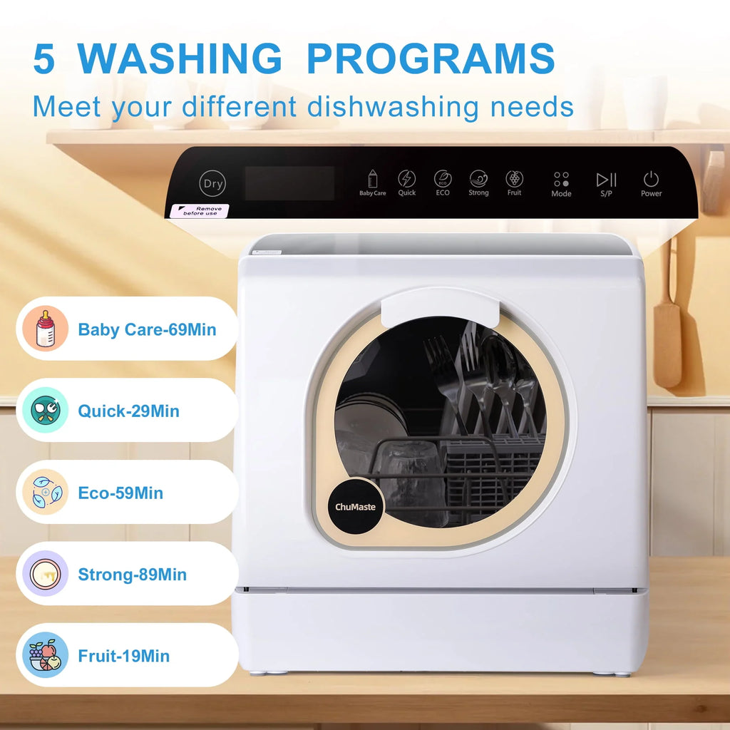 Countertop Dishwasher with Water Tank, 5 Wash Programs, Drying and Double Spray Arms C3265