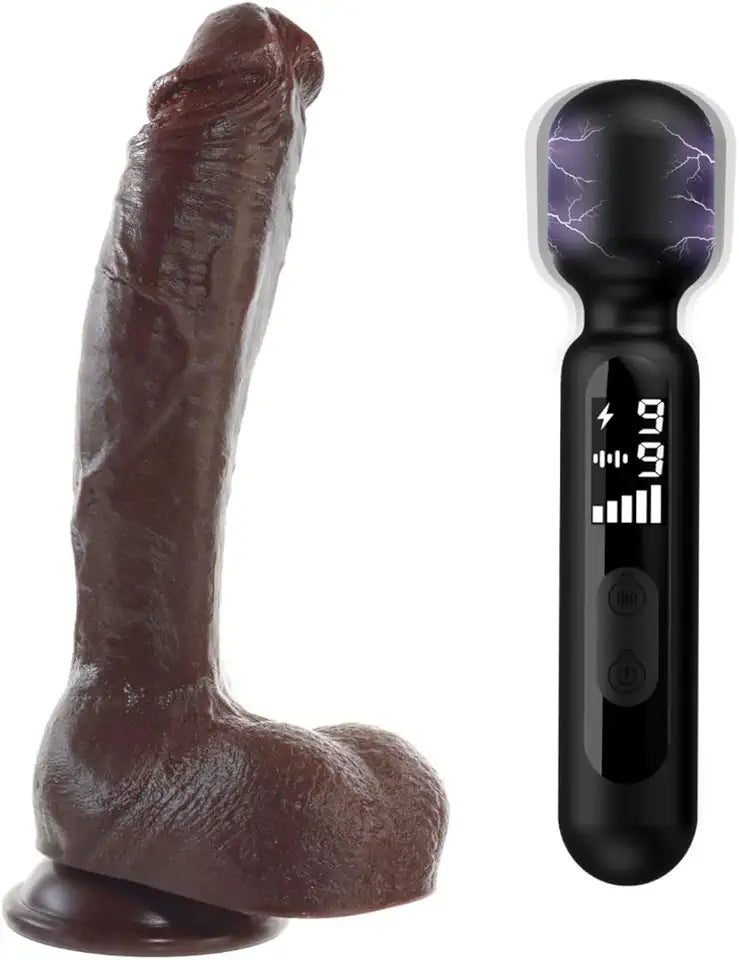 10.4inch Realistic Big Dildo + Electric Shock Wand Vibrator X601