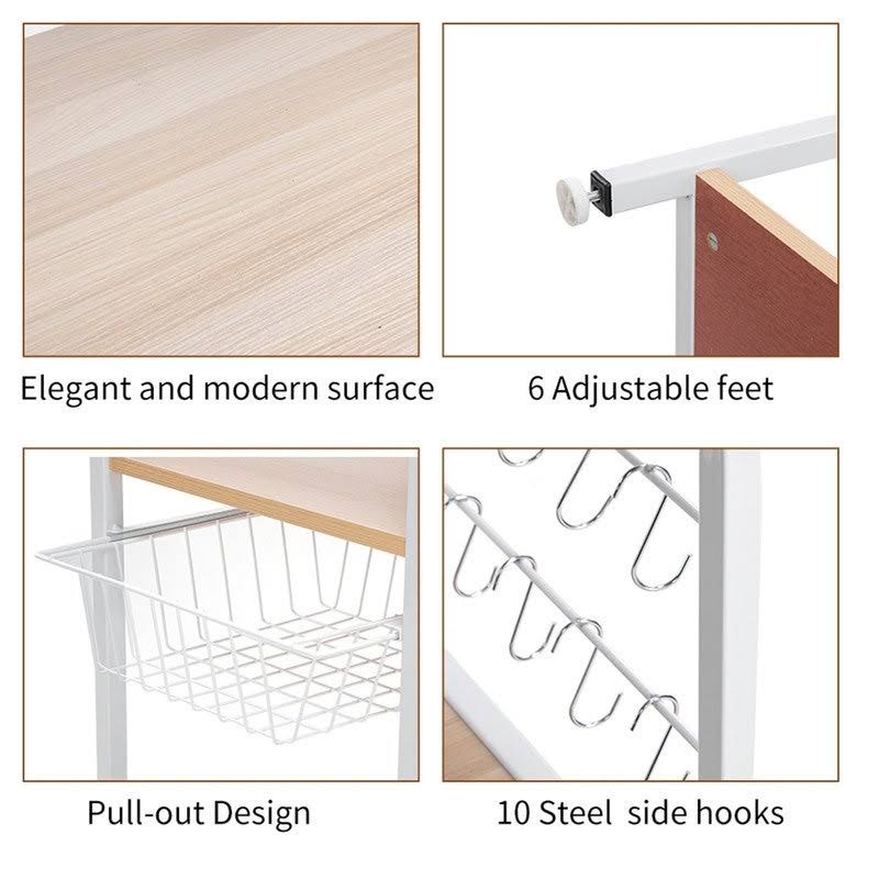 Light Beige Stainless Steel Kitchen Rack with 10 Hooks T9160
