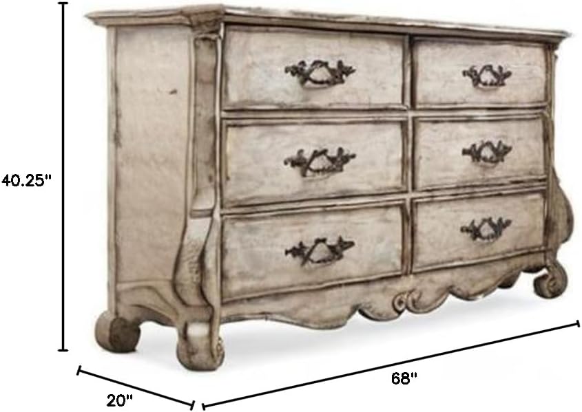 Distressed Vintage White 6 Drawer Dresser O2458