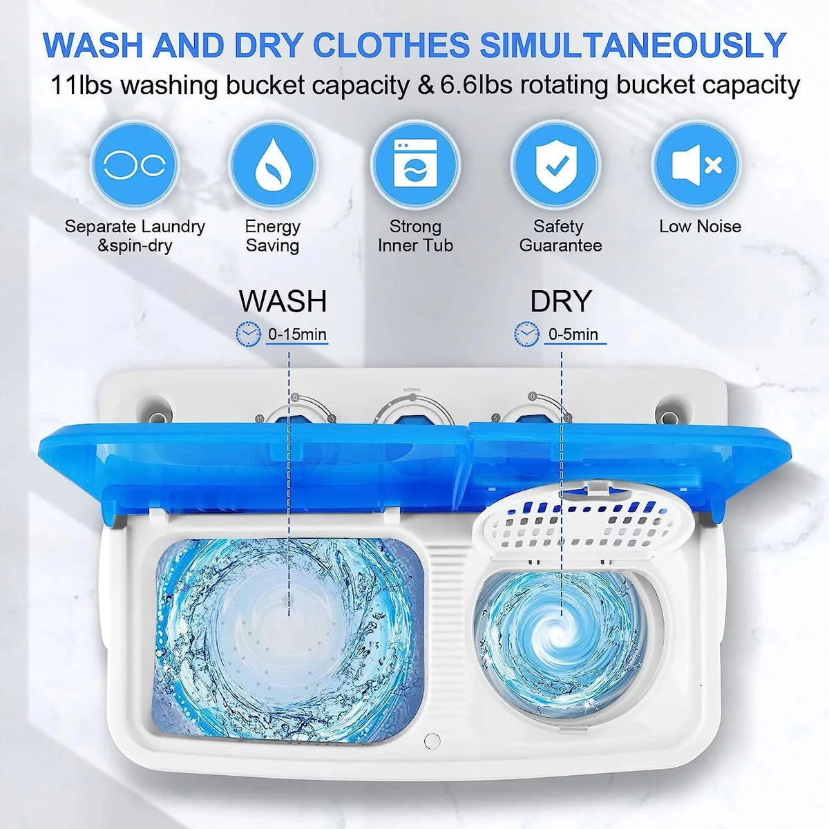 Mini Washing Machine, 11lbs Washer & 6.6lbs Spin Dryer Combo, Compact Washer Machine with Drain Pump A61252