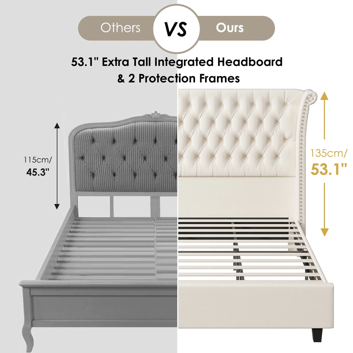 Queen Size White Velvet Upholstered Platform Bed Q1933