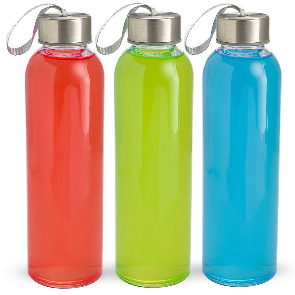 18 Oz Pack of 4 Glass Water Bottles with Lids and Sleeves N6202
