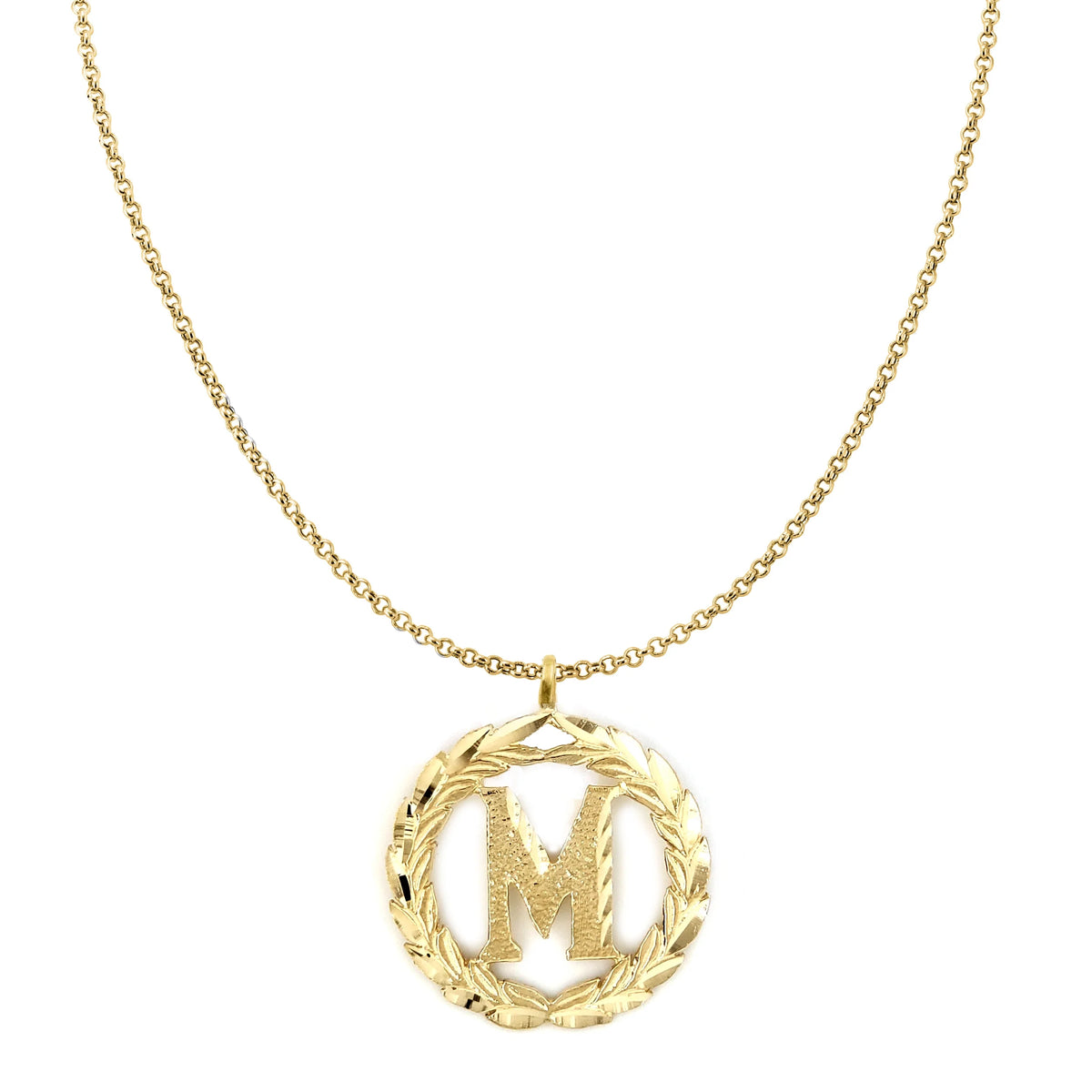 14K Yellow Gold Initial 'M' Pendant Necklace with 20" Chain E8242