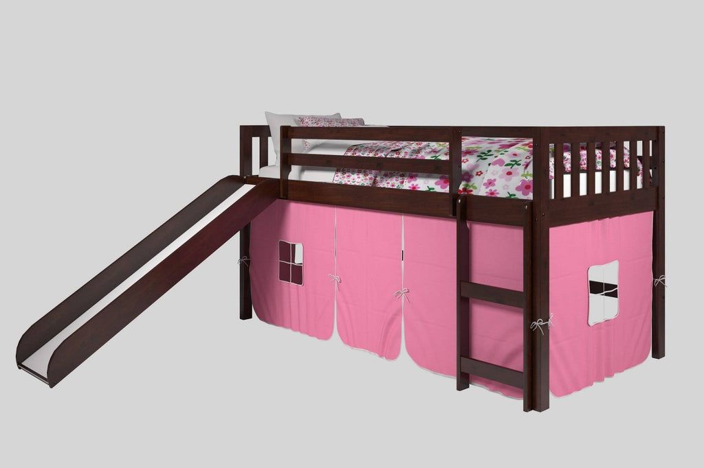 Twin Low Loft Bed with Slide Cappuccino C48020