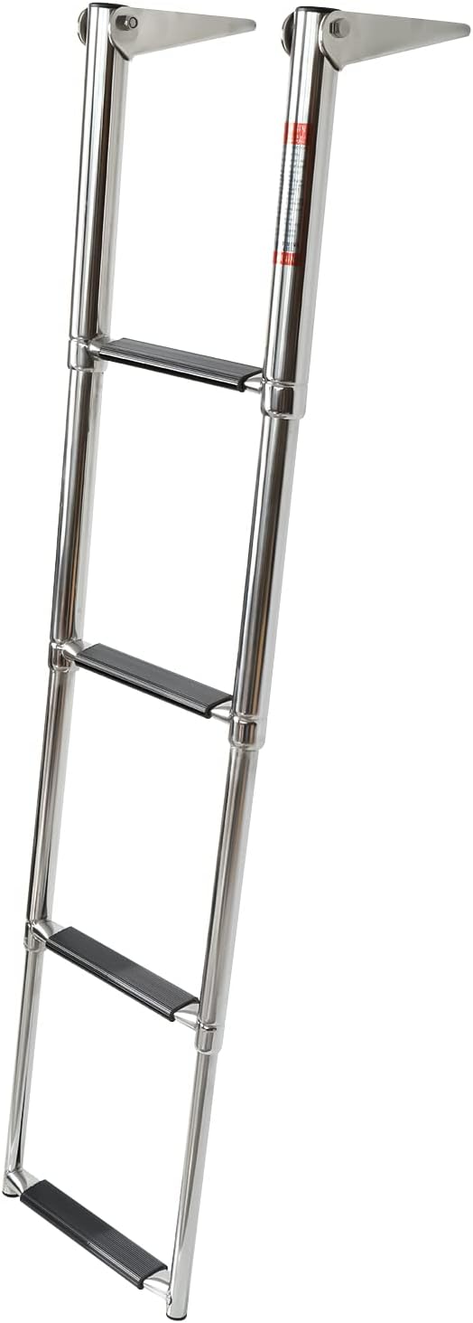 4 Step Folding 316 Stainless Steel Telescoping Boat Ladder with Retaining Strap, 900 Pound Capacity, Pack of 2 X270