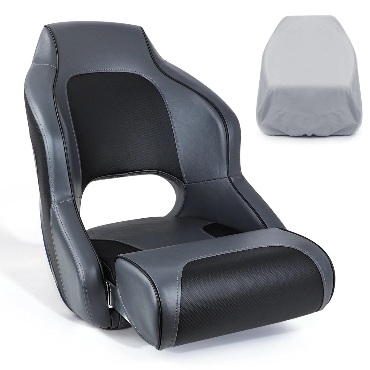 Charcoal Black Flip Up Boat Seat with Cover Q27085
