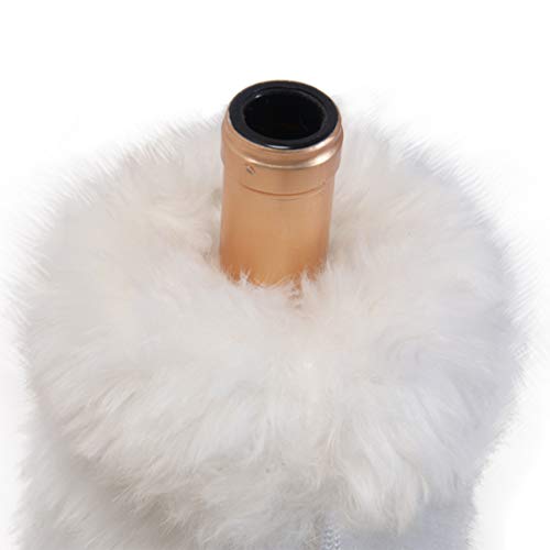 White Faux Fur Drawstring Wine Bottle Cover Bag H2293