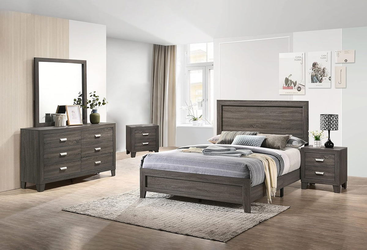 Gray Queen Bed Dresser Mirror 2 Nightstands D520