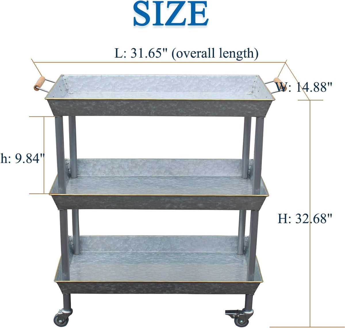 3 Tier Galvanized Metal Utility Cart with Wheels O987770