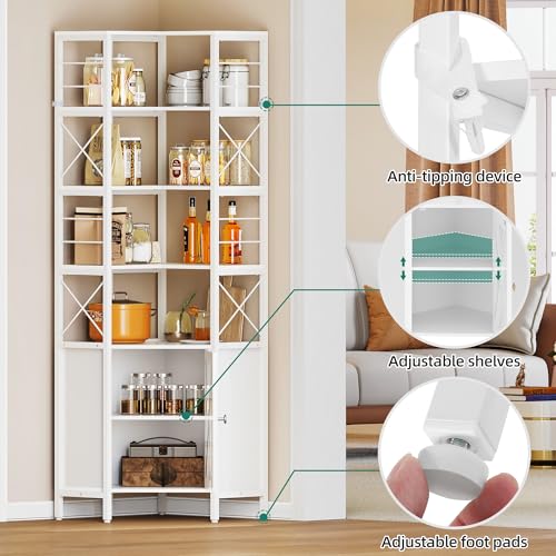 White 7-Tier Corner Bookshelf with Doors S37023