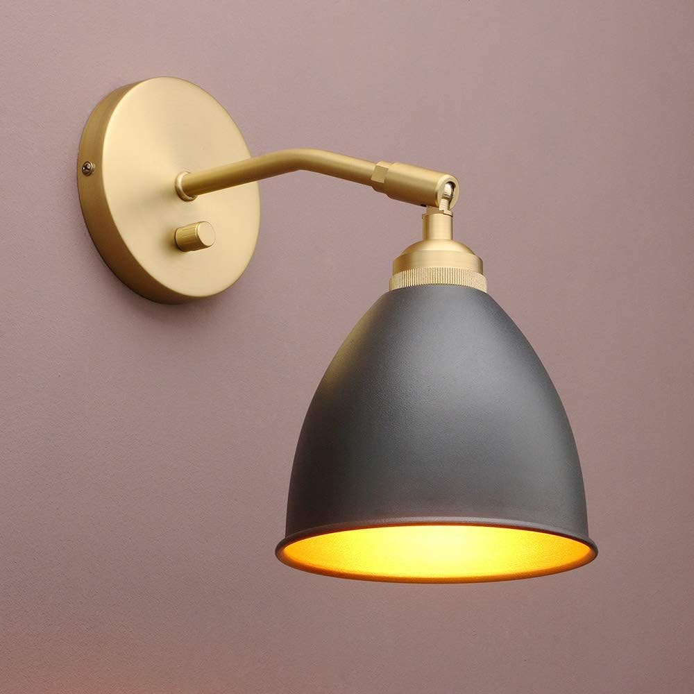 Vintage 1-Light Dimmable Wall Sconce with Metal Shade V87495