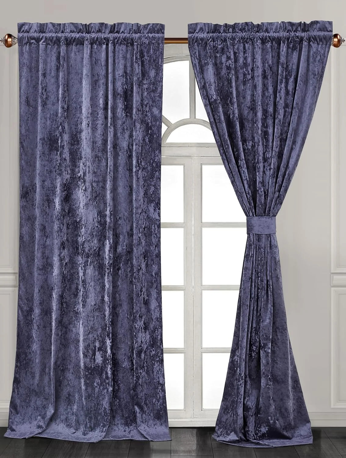 Purple Crushed Velvet Curtains 2 Panel Set 50" W x 84" L V18041