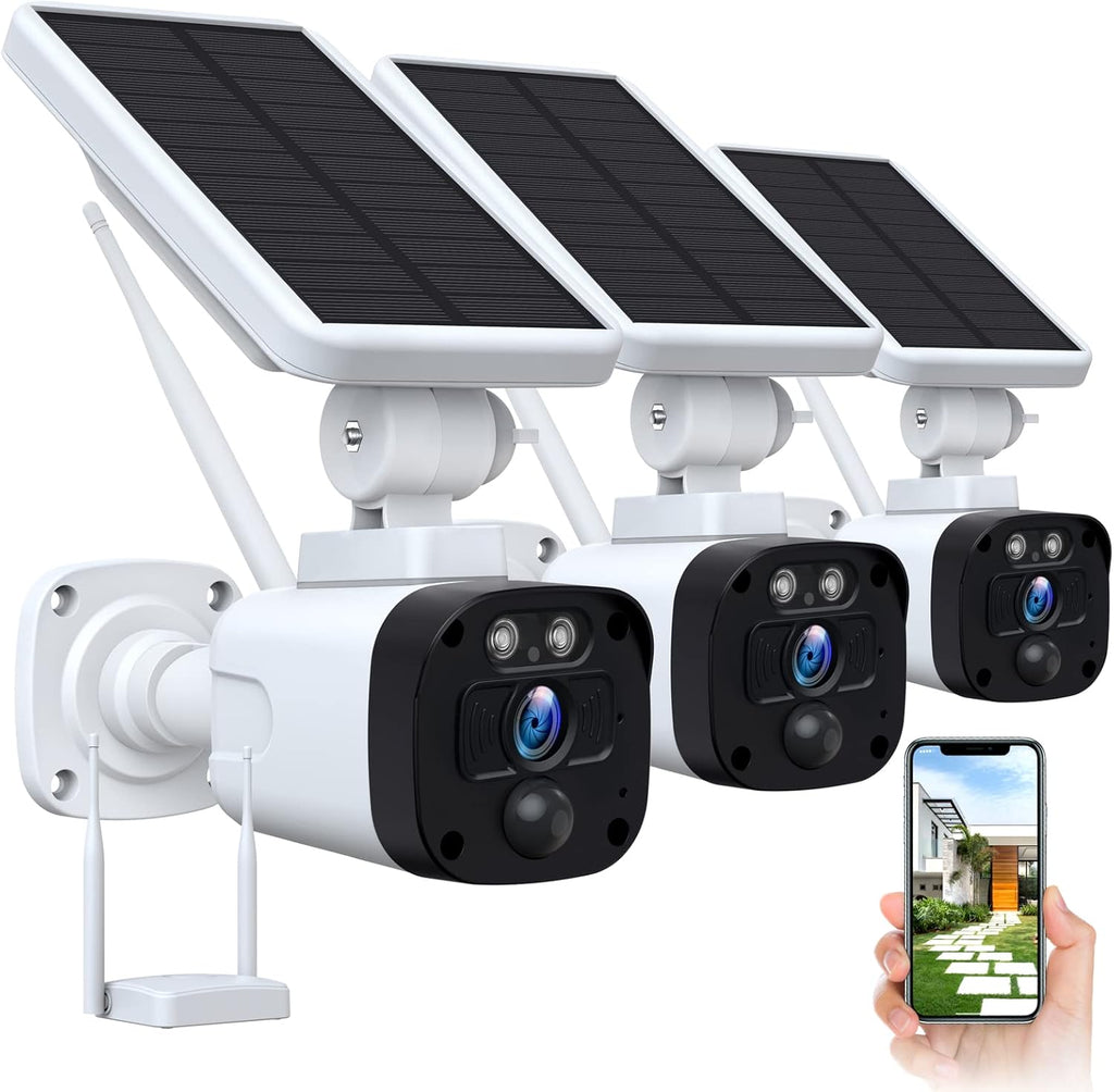 Wireless Solar Security Camera System with Base Station and 4 Cameras, 3MP Night Vision, IP65 Waterproof F493670