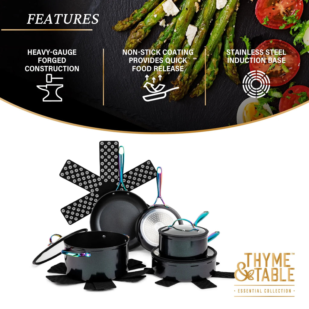 12-Piece Non-Stick Black & Rainbow Cookware Set W519