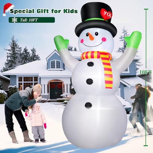 10 FT Christmas Inflatables Snowman Outdoor Yard Decorations with LED Lights A30088