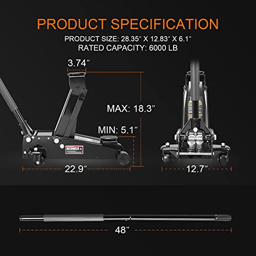 Black Steel Racing Floor Jack, 3 Ton (6,000 lb) Capacity V53249