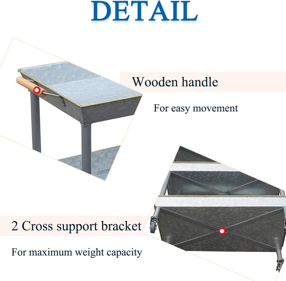 3 Tier Galvanized Metal Utility Cart with Wheels O987770