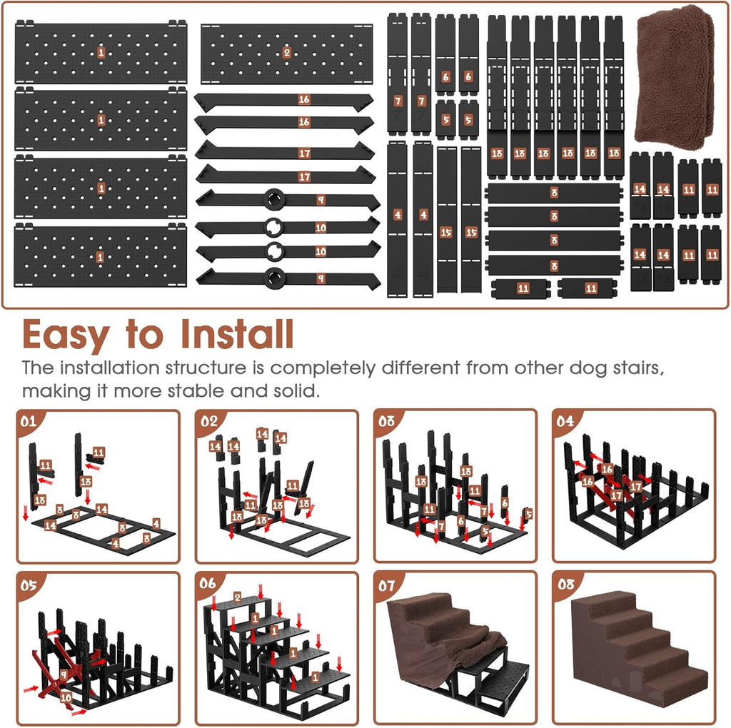 5 Tiers Thickened Widened Pet Steps with Washable Cover E752
