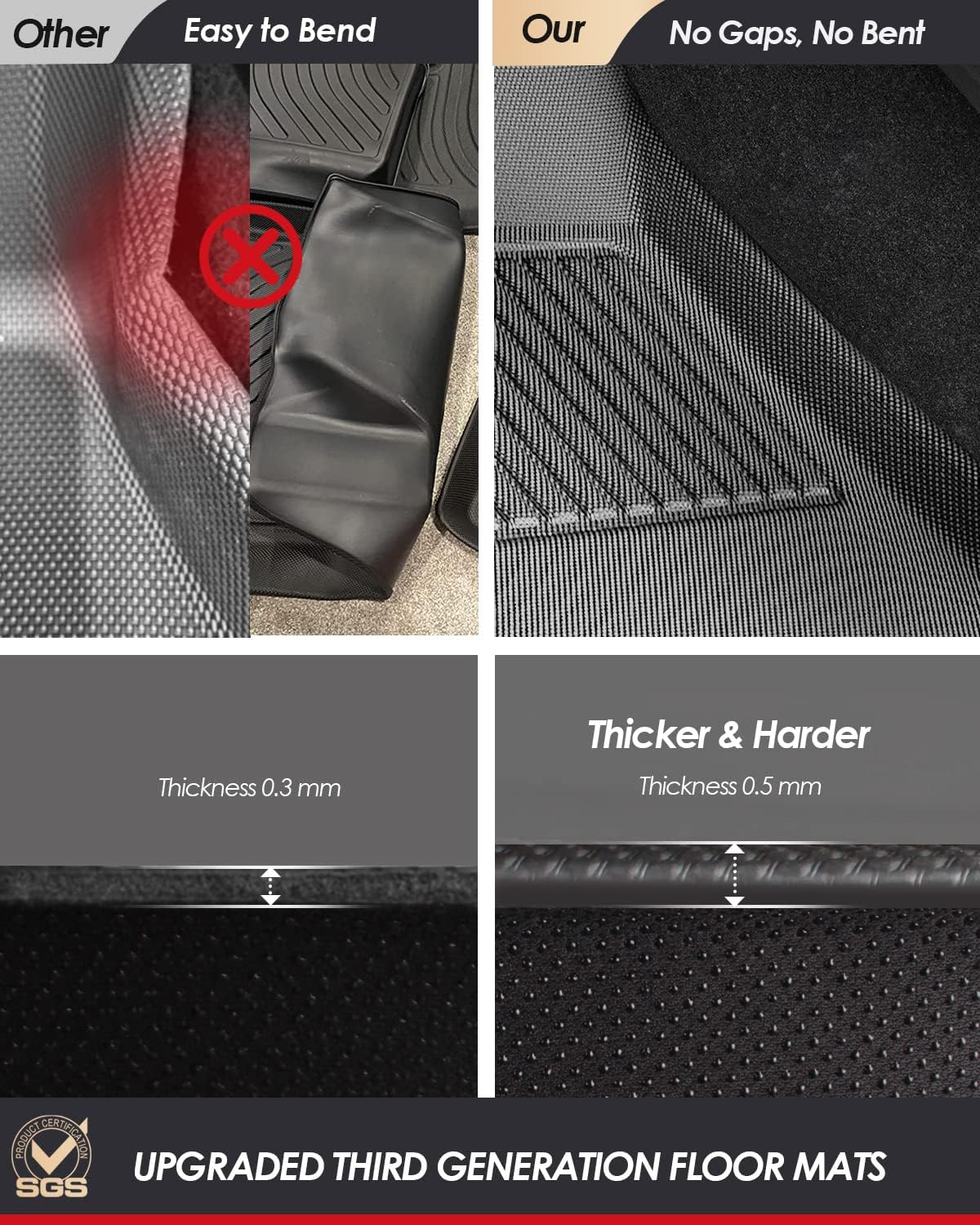 All Weather TPE Floor Mats Cargo Liner Trunk Mats 6 Pieces Y62913
