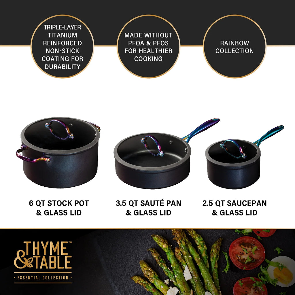 12-Piece Non-Stick Black & Rainbow Cookware Set W519