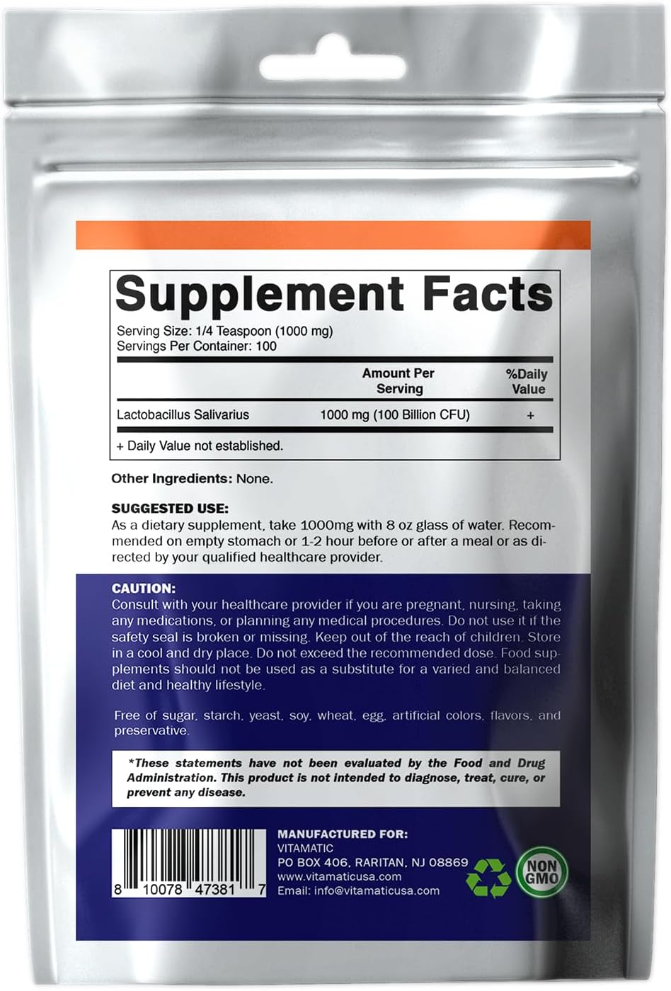 Lactobacillus Salivarius Probiotic Powder - 100 Gram (3.5 OZ) - 100 Servings K141