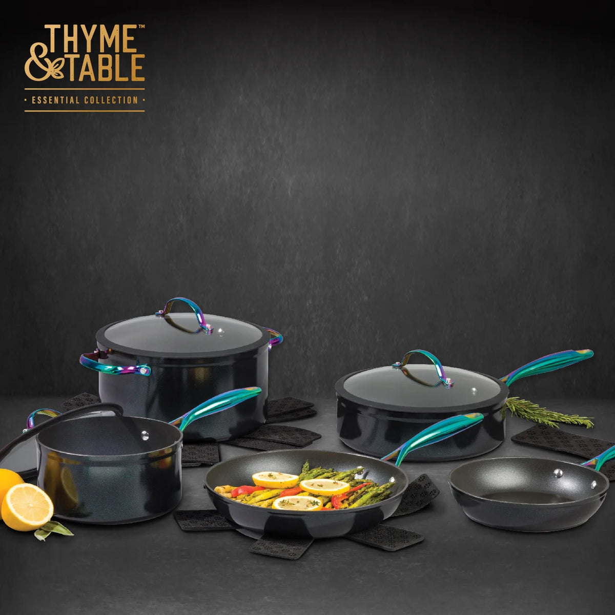 12-Piece Non-Stick Black & Rainbow Cookware Set W519