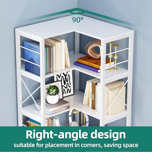 White 7-Tier Corner Bookshelf with Doors S37023