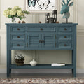 Light Blue Green Pine Console Table with 7 Drawers 1 Cabinet 1 Shelf V3550