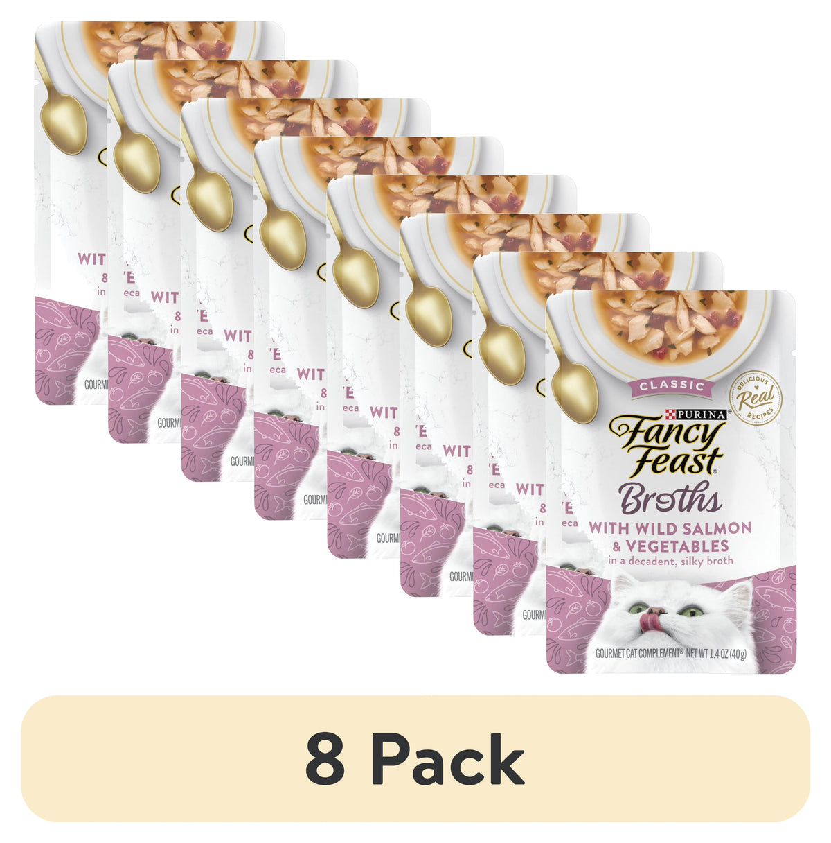 (8 pack) Wet Cat Food, Salmon & Vegetables, 1.4 oz Pouch J215