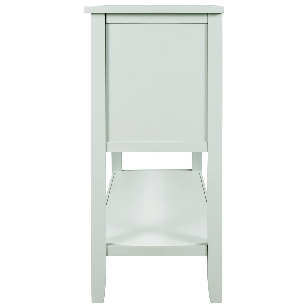 Light Blue Green Pine Console Table with 7 Drawers 1 Cabinet 1 Shelf V3550