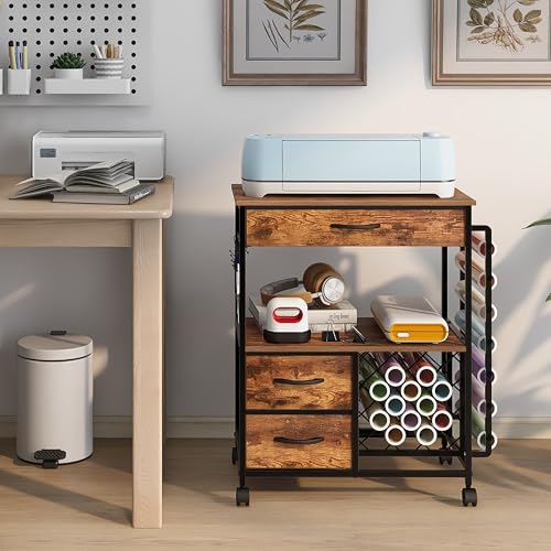 Rustic Brown Storage Cart with Drawers F802