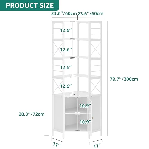 White 7-Tier Corner Bookshelf with Doors S37023